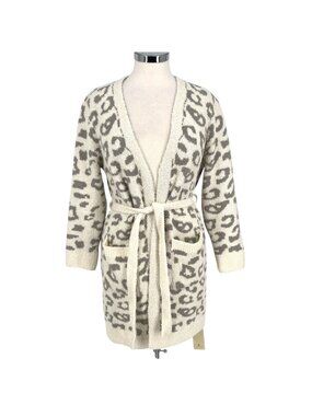 Comfyluxe Leopard Print Luxury Soft Robe Cream Ivory Gray One Size NWT Cozy Core